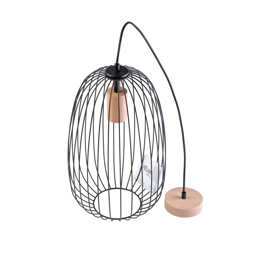 Κρεμαστό φωτιστικό με καλώδιο OVELLA 1xE27/15W/230V διάμ. 25 εκ. μαύρο/πεύκο