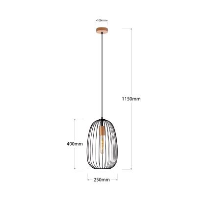 Κρεμαστό φωτιστικό με καλώδιο OVELLA 1xE27/15W/230V διάμ. 25 εκ. μαύρο/πεύκο