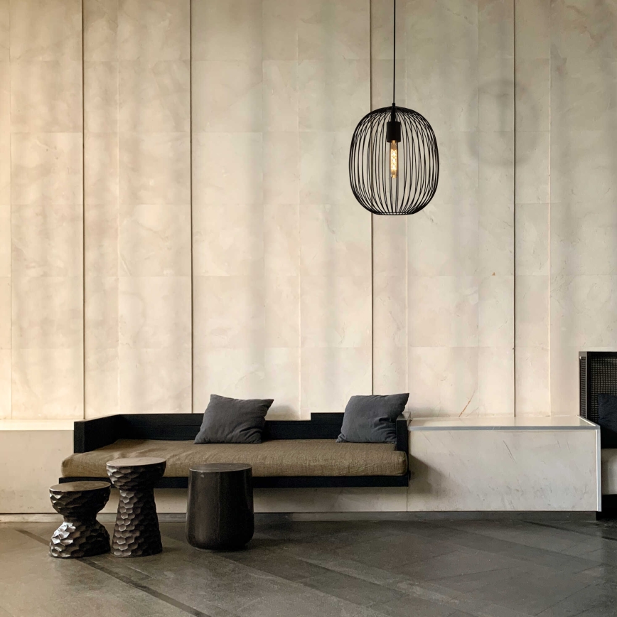 Κρεμαστό φωτιστικό με καλώδιο OVELLA 1xE27/15W/230V, διάμ. 34 cm, μαύρο