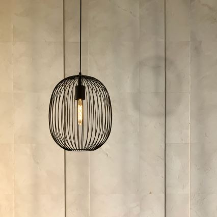 Κρεμαστό φωτιστικό με καλώδιο OVELLA 1xE27/15W/230V, διάμ. 34 cm, μαύρο