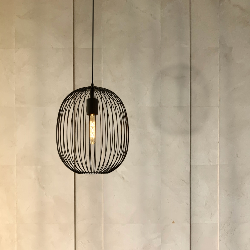 Κρεμαστό φωτιστικό με καλώδιο OVELLA 1xE27/15W/230V, διάμ. 34 cm, μαύρο