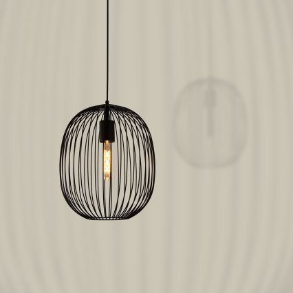 Κρεμαστό φωτιστικό με καλώδιο OVELLA 1xE27/15W/230V, διάμ. 34 cm, μαύρο