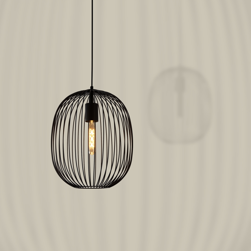 Κρεμαστό φωτιστικό με καλώδιο OVELLA 1xE27/15W/230V, διάμ. 34 cm, μαύρο