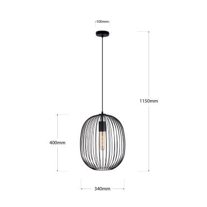 Κρεμαστό φωτιστικό με καλώδιο OVELLA 1xE27/15W/230V, διάμ. 34 cm, μαύρο