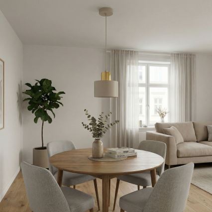 Κρεμαστό φωτιστικό με καλώδιο PARKLA 1xE27/15W/230V μπεζ/χρυσό