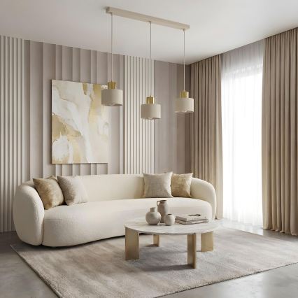 Κρεμαστό φωτιστικό με καλώδιο PARKLA 3xE27/15W/230V μπεζ/χρυσό