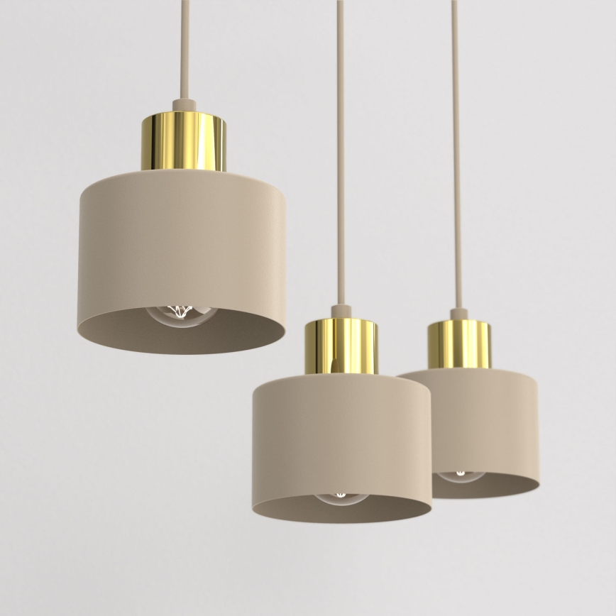 Κρεμαστό φωτιστικό με καλώδιο PARKLA 3xE27/15W/230V μπεζ/χρυσό