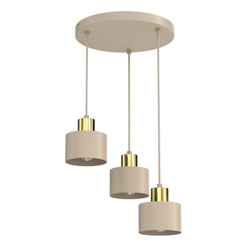 Κρεμαστό φωτιστικό με καλώδιο PARKLA 3xE27/15W/230V μπεζ/χρυσό