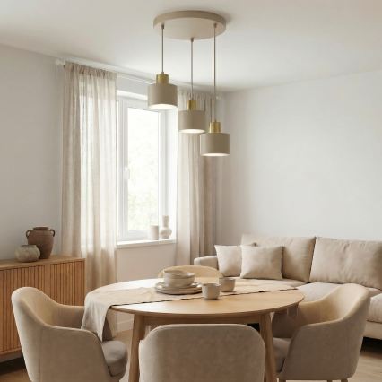 Κρεμαστό φωτιστικό με καλώδιο PARKLA 3xE27/15W/230V μπεζ/χρυσό