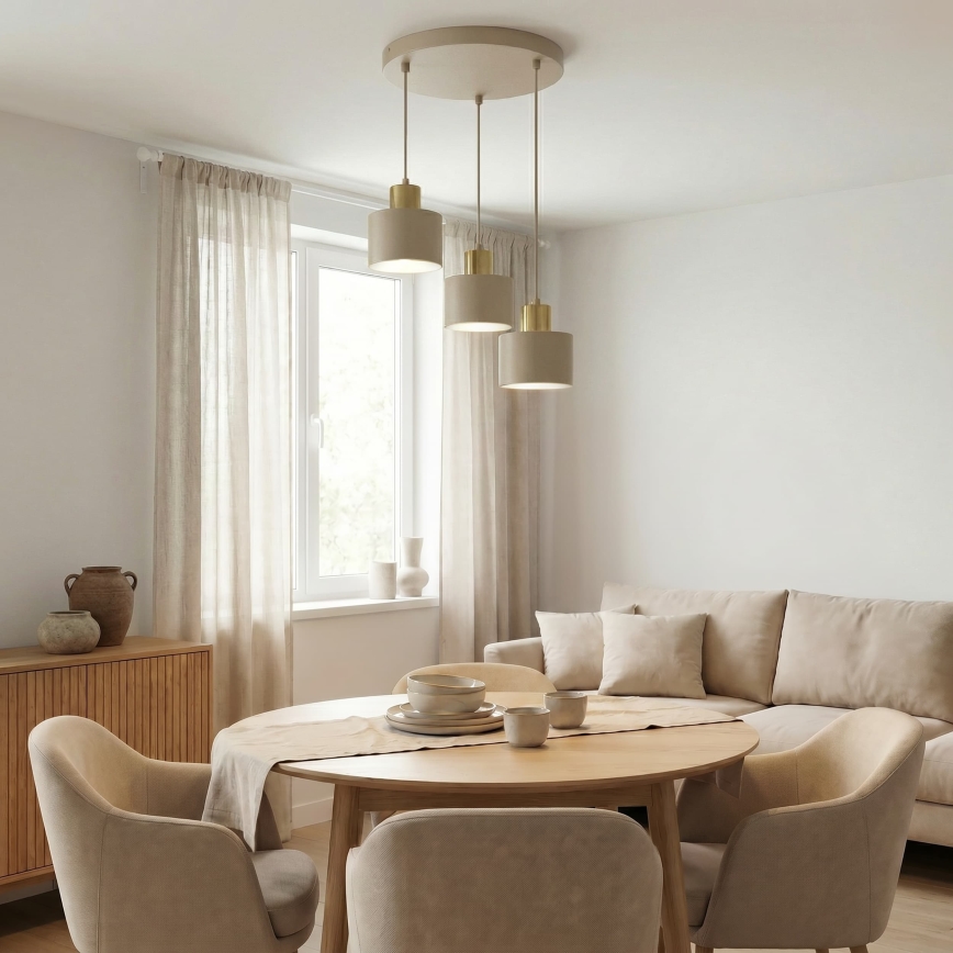 Κρεμαστό φωτιστικό με καλώδιο PARKLA 3xE27/15W/230V μπεζ/χρυσό