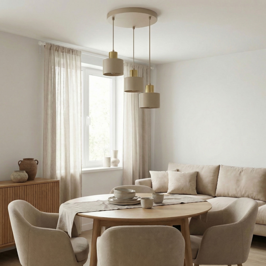 Κρεμαστό φωτιστικό με καλώδιο PARKLA 3xE27/15W/230V μπεζ/χρυσό