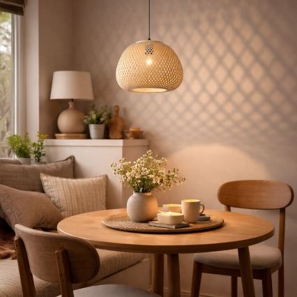 Κρεμαστό φωτιστικό με καλώδιο PETRA 1xE27/15W/230V Ø 35 cm μπαμπού