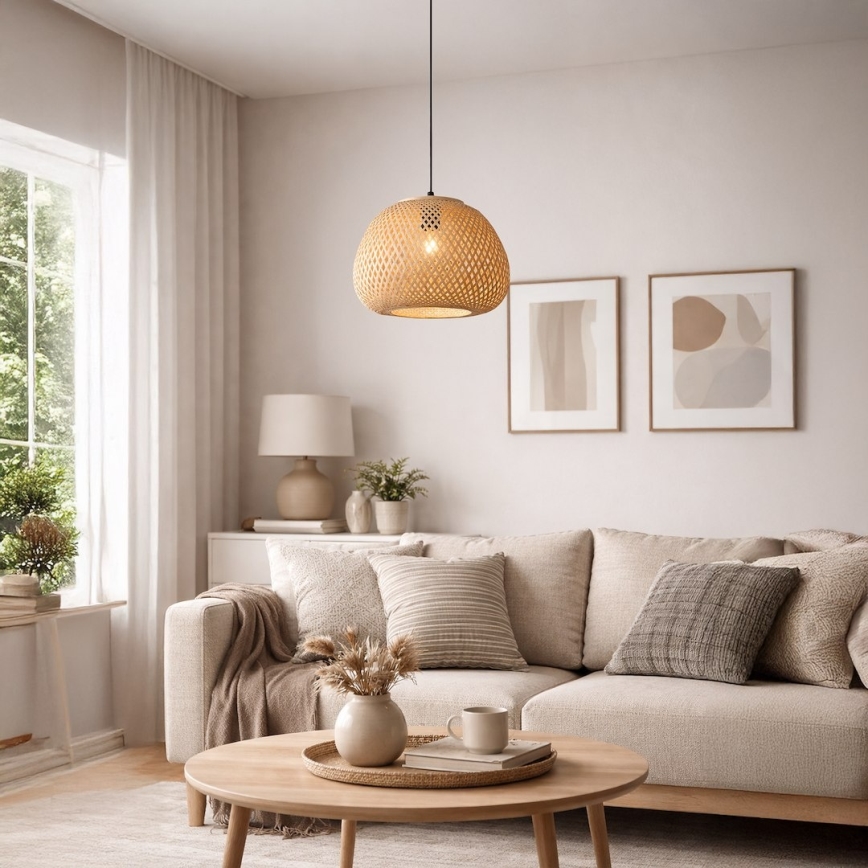 Κρεμαστό φωτιστικό με καλώδιο PETRA 1xE27/15W/230V Ø 35 cm μπαμπού