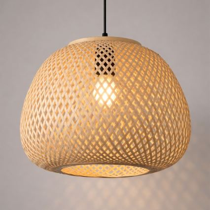 Κρεμαστό φωτιστικό με καλώδιο PETRA 1xE27/15W/230V Ø 35 cm μπαμπού