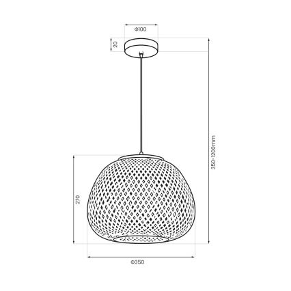 Κρεμαστό φωτιστικό με καλώδιο PETRA 1xE27/15W/230V Ø 35 cm μπαμπού