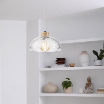 Κρεμαστό φωτιστικό με καλώδιο PIA 1xE27/60W/230V, διάμετρος 30 cm, φινίρισμα δρυός