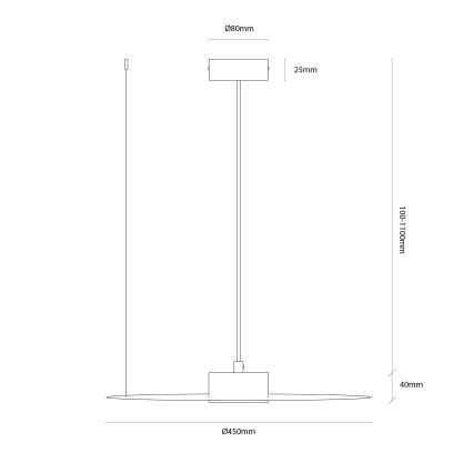 Κρεμαστό φωτιστικό με καλώδιο PIATTO, 1xGX53/15W/230V, διάμετρος 45 cm, μαύρο