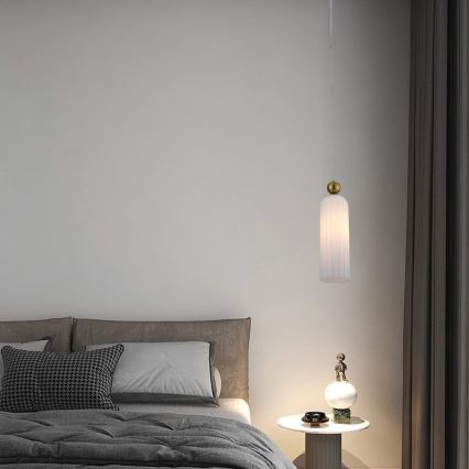 Κρεμαστό φωτιστικό με καλώδιο PIEGA 1xE14/40W/230V ορείχαλκος/λευκό