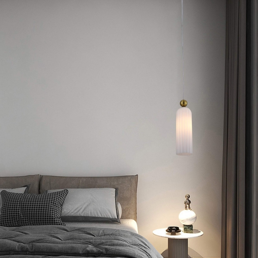 Κρεμαστό φωτιστικό με καλώδιο PIEGA 1xE14/40W/230V ορείχαλκος/λευκό