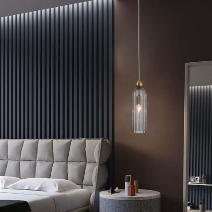 Κρεμαστό φωτιστικό με καλώδιο PIEGA 1xE14/40W/230V ορείχαλκος/καπνιστό μαύρο