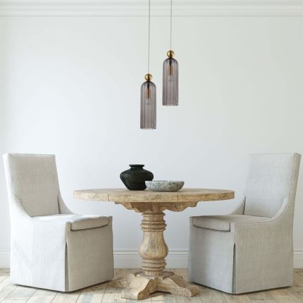 Κρεμαστό φωτιστικό με καλώδιο PIEGA 1xE14/40W/230V ορείχαλκος/καπνιστό μαύρο