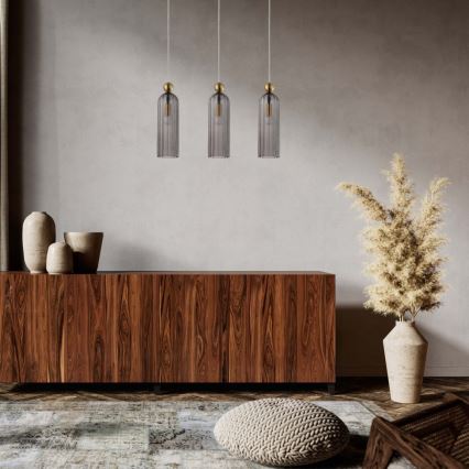 Κρεμαστό φωτιστικό με καλώδιο PIEGA 3xE14/40W/230V μπρούτζινο/καπνιστό μαύρο