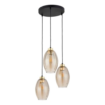 Κρεμαστό φωτιστικό με καλώδιο SEBO 3xE27/15W/230V, μαύρο/καπνιστό μπεζ