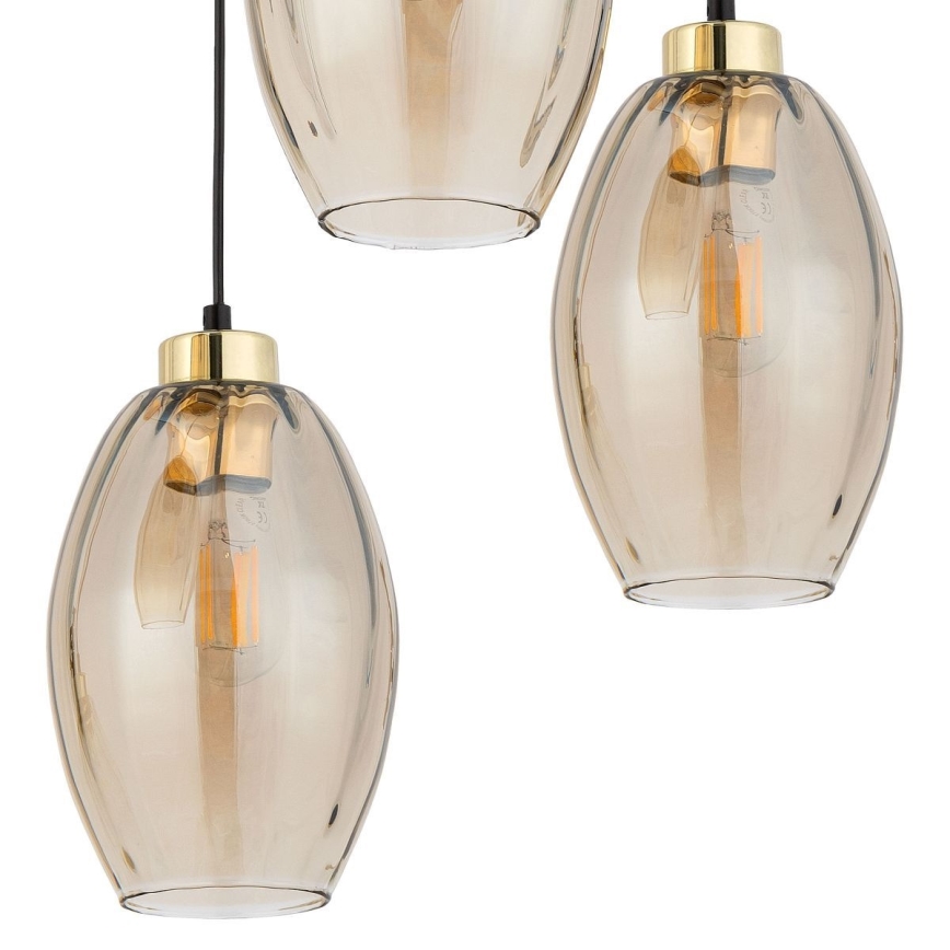 Κρεμαστό φωτιστικό με καλώδιο SEBO 3xE27/15W/230V, μαύρο/καπνιστό μπεζ