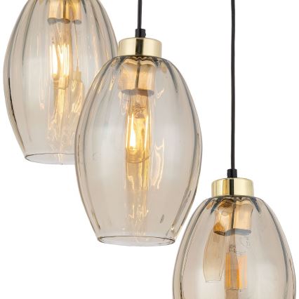 Κρεμαστό φωτιστικό με καλώδιο SEBO 3xE27/15W/230V, μαύρο/καπνιστό μπεζ