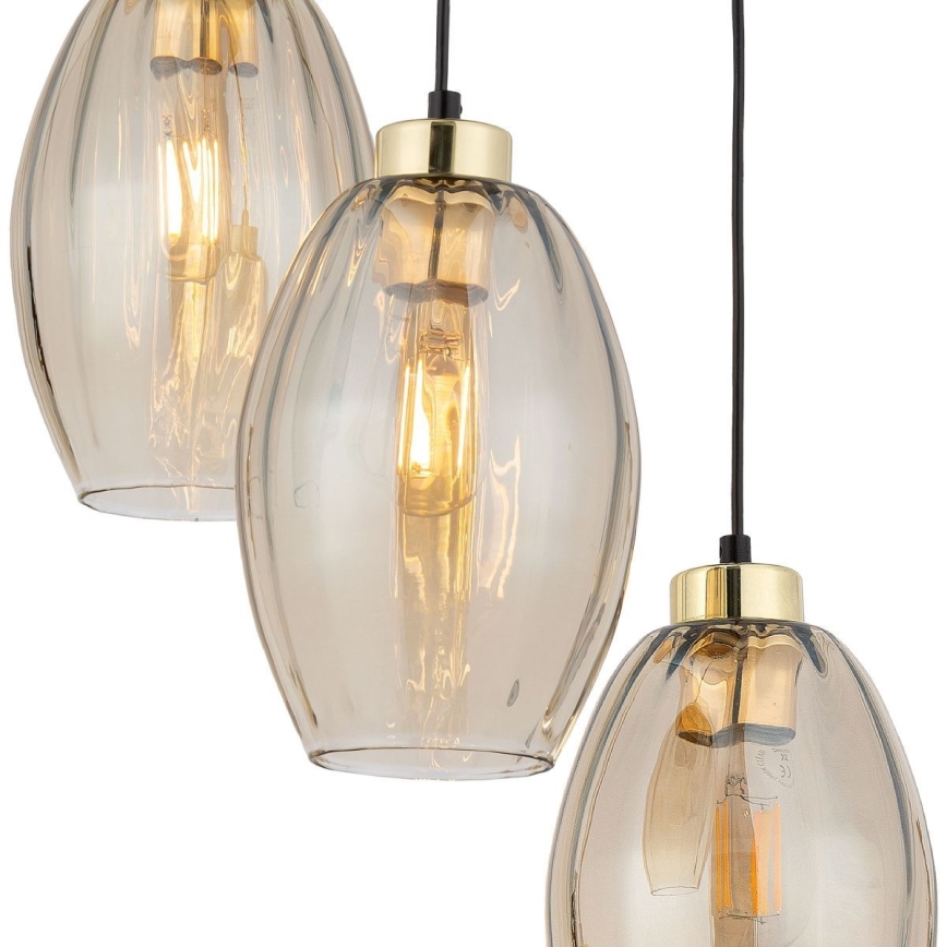 Κρεμαστό φωτιστικό με καλώδιο SEBO 3xE27/15W/230V, μαύρο/καπνιστό μπεζ