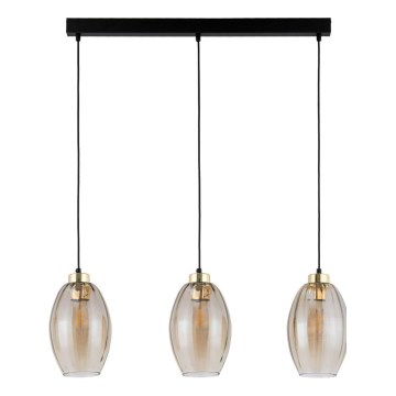 Κρεμαστό φωτιστικό με καλώδιο SEBO 3xE27/15W/230V μαύρο/καπνιστό μπεζ