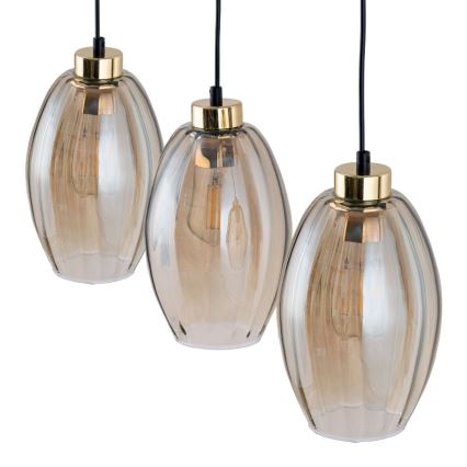 Κρεμαστό φωτιστικό με καλώδιο SEBO 3xE27/15W/230V μαύρο/καπνιστό μπεζ