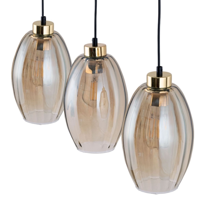 Κρεμαστό φωτιστικό με καλώδιο SEBO 3xE27/15W/230V μαύρο/καπνιστό μπεζ