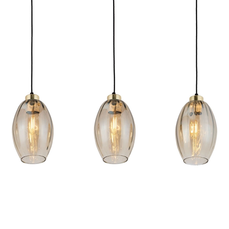 Κρεμαστό φωτιστικό με καλώδιο SEBO 3xE27/15W/230V μαύρο/καπνιστό μπεζ