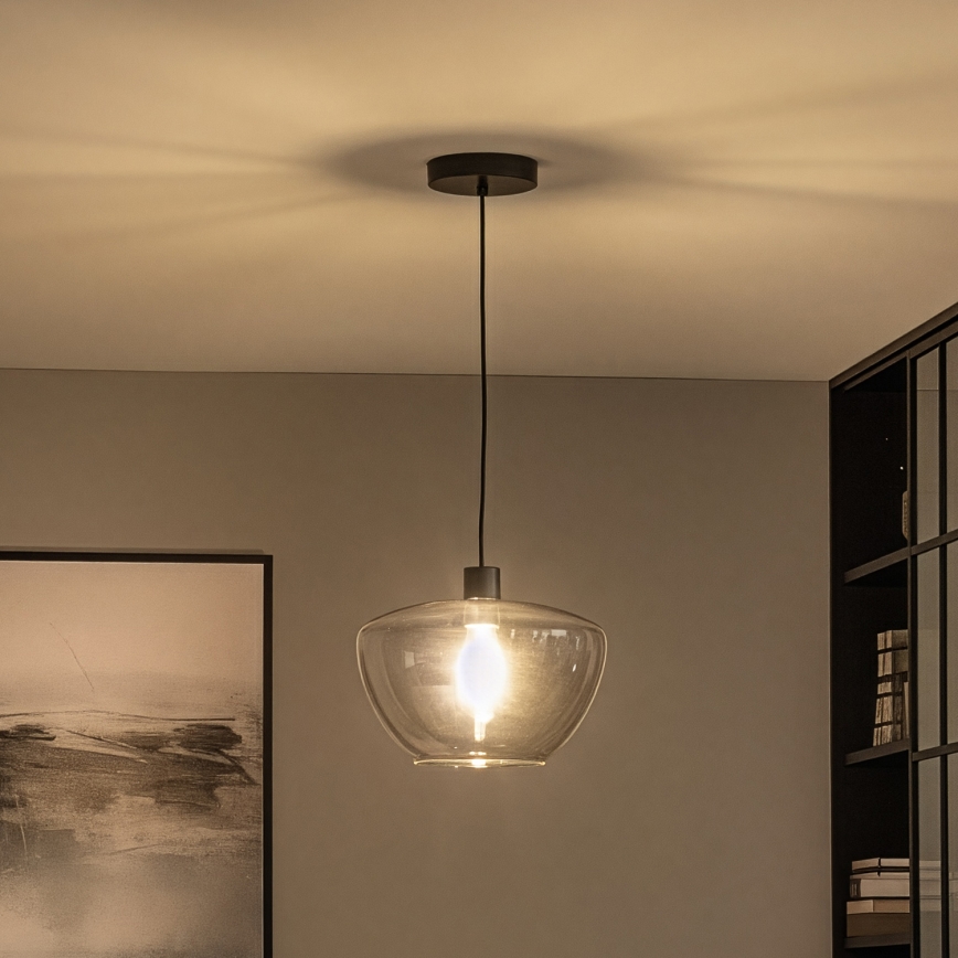 Κρεμαστό φωτιστικό με καλώδιο SEVENTIES E27/40W/230V καπνιστό/γκρι