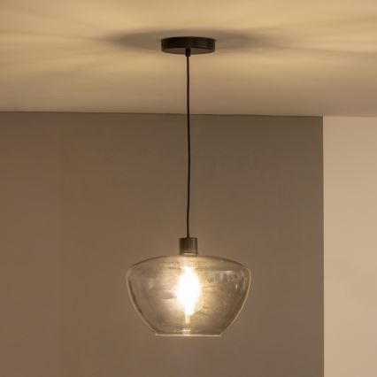 Κρεμαστό φωτιστικό με καλώδιο SEVENTIES E27/40W/230V καπνιστό/γκρι