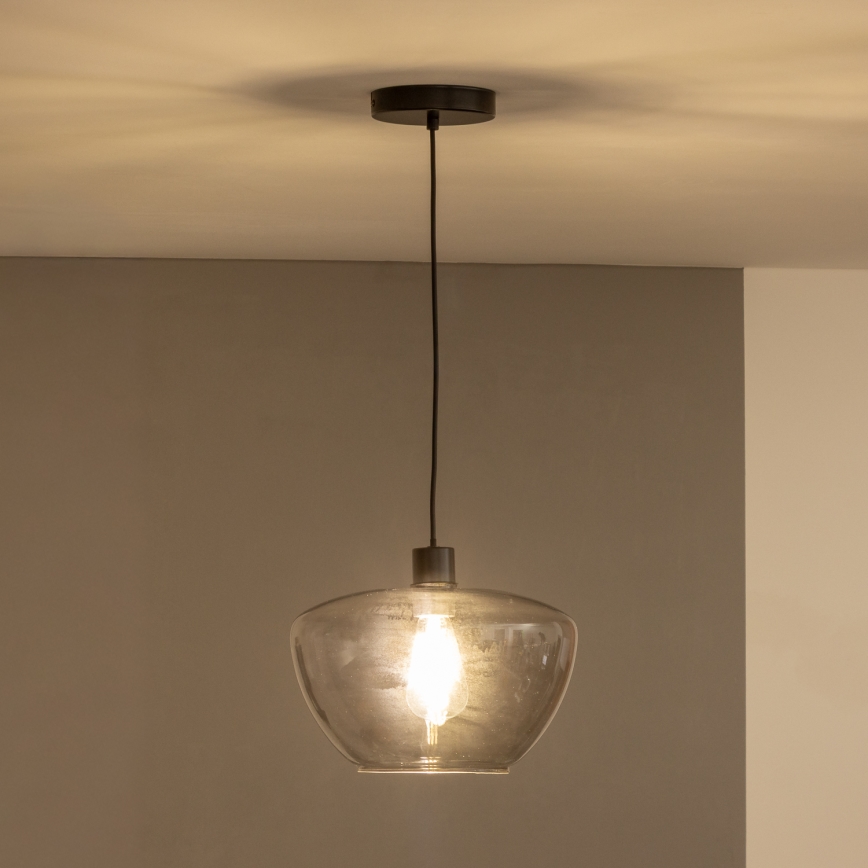 Κρεμαστό φωτιστικό με καλώδιο SEVENTIES E27/40W/230V καπνιστό/γκρι
