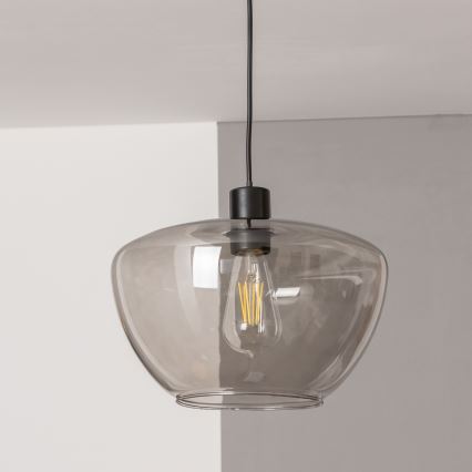Κρεμαστό φωτιστικό με καλώδιο SEVENTIES E27/40W/230V καπνιστό/γκρι