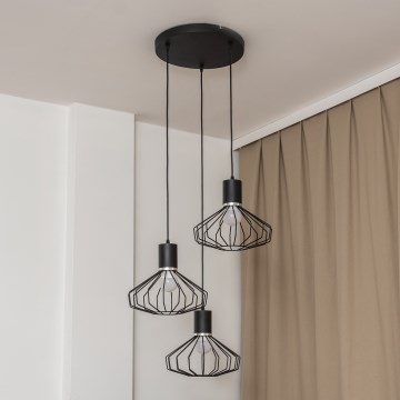 Κρεμαστό φωτιστικό με καλώδιο SOLANO 3xE27/15W/230V μαύρο/γυαλιστερό χρώμιο