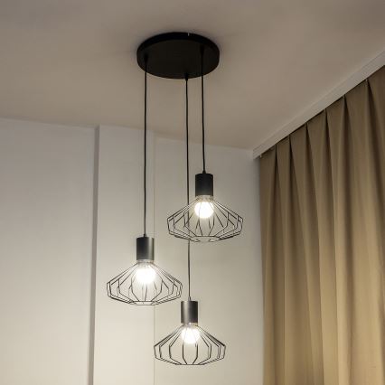 Κρεμαστό φωτιστικό με καλώδιο SOLANO 3xE27/15W/230V μαύρο/γυαλιστερό χρώμιο
