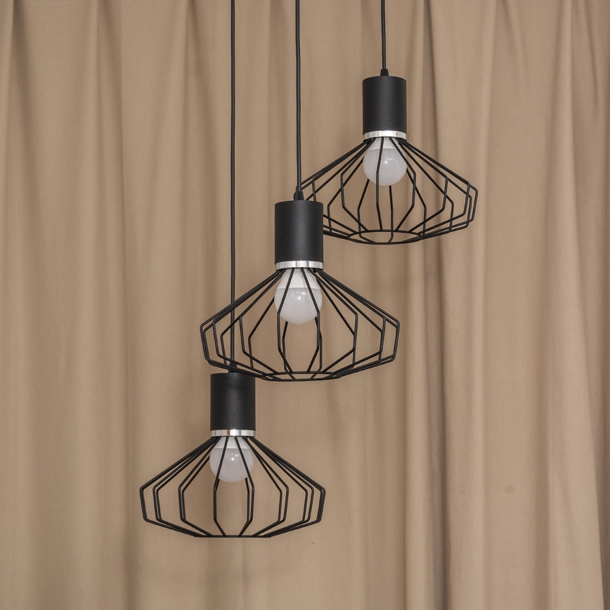 Κρεμαστό φωτιστικό με καλώδιο SOLANO 3xE27/15W/230V μαύρο/γυαλιστερό χρώμιο