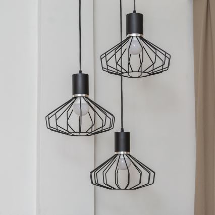 Κρεμαστό φωτιστικό με καλώδιο SOLANO 3xE27/15W/230V μαύρο/γυαλιστερό χρώμιο