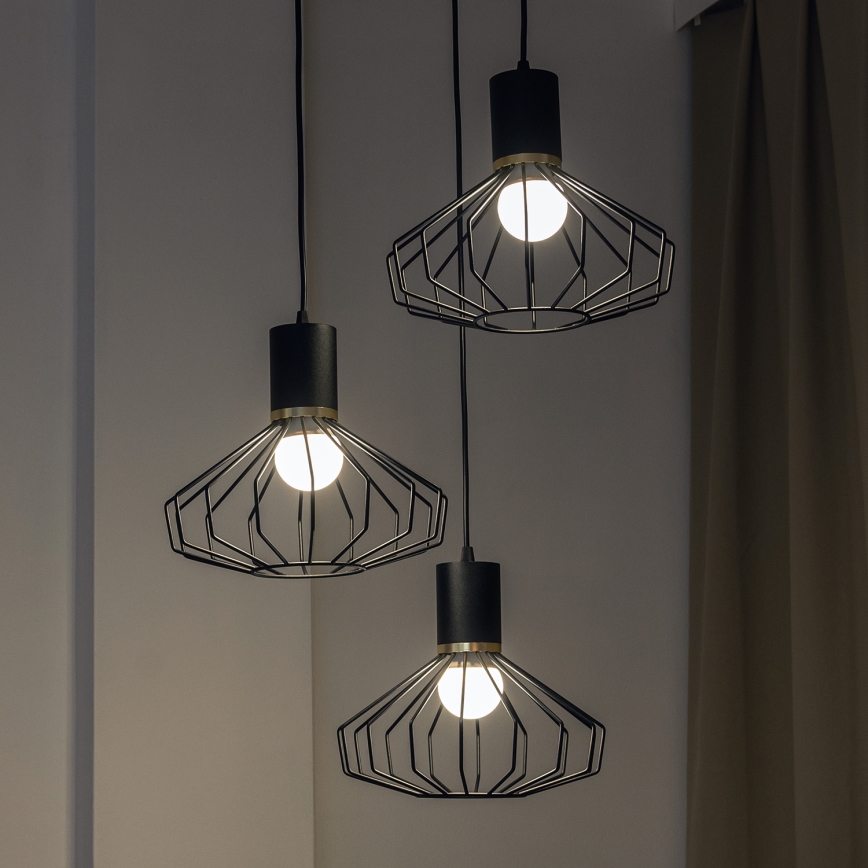 Κρεμαστό φωτιστικό με καλώδιο SOLANO 3xE27/15W/230V μαύρο/χρυσό