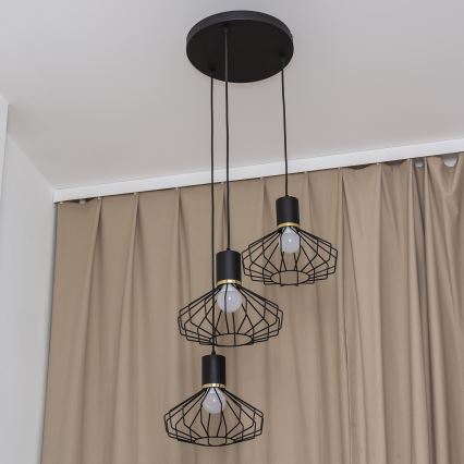 Κρεμαστό φωτιστικό με καλώδιο SOLANO 3xE27/15W/230V μαύρο/χρυσό