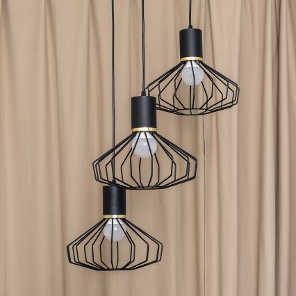 Κρεμαστό φωτιστικό με καλώδιο SOLANO 3xE27/15W/230V μαύρο/χρυσό