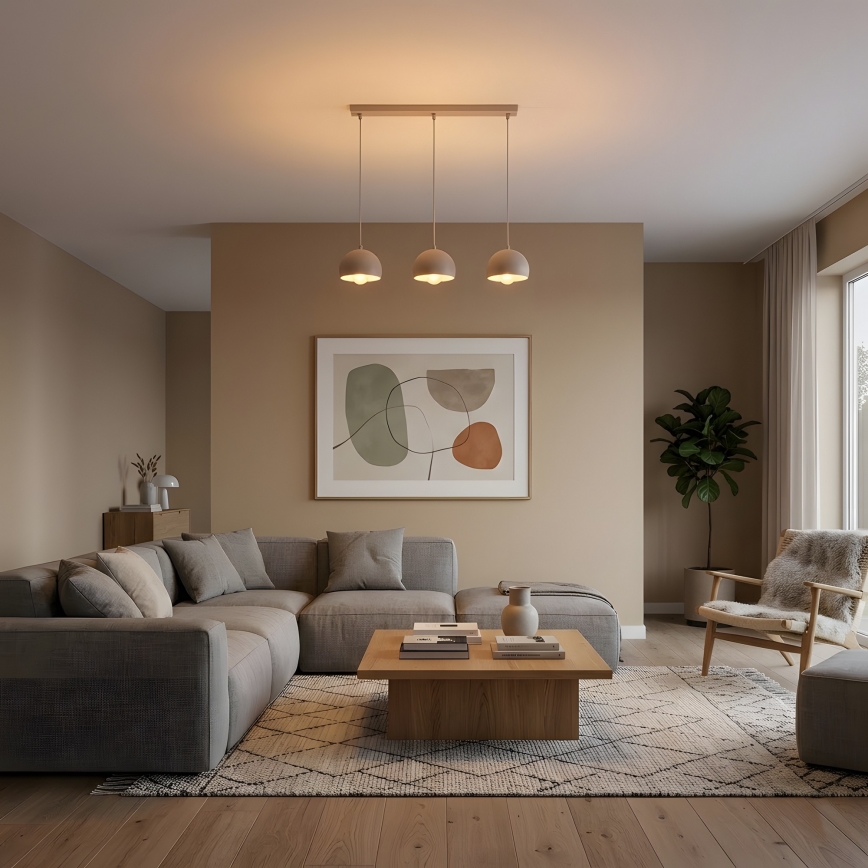 Κρεμαστό φωτιστικό με καλώδιο SOOL 3xE27/15W/230V σε κρεμ απόχρωση