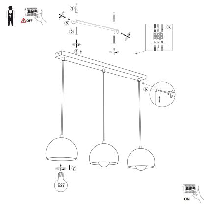 Κρεμαστό φωτιστικό με καλώδιο SOOL 3xE27/15W/230V σε κρεμ απόχρωση