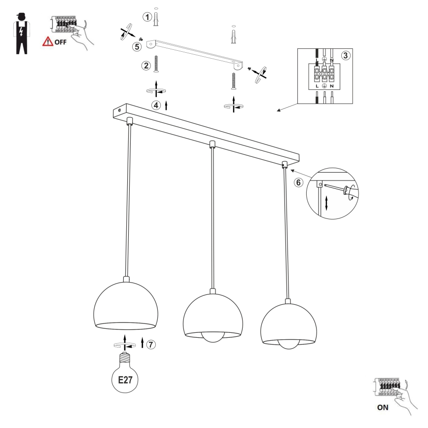 Κρεμαστό φωτιστικό με καλώδιο SOOL 3xE27/15W/230V σε κρεμ απόχρωση