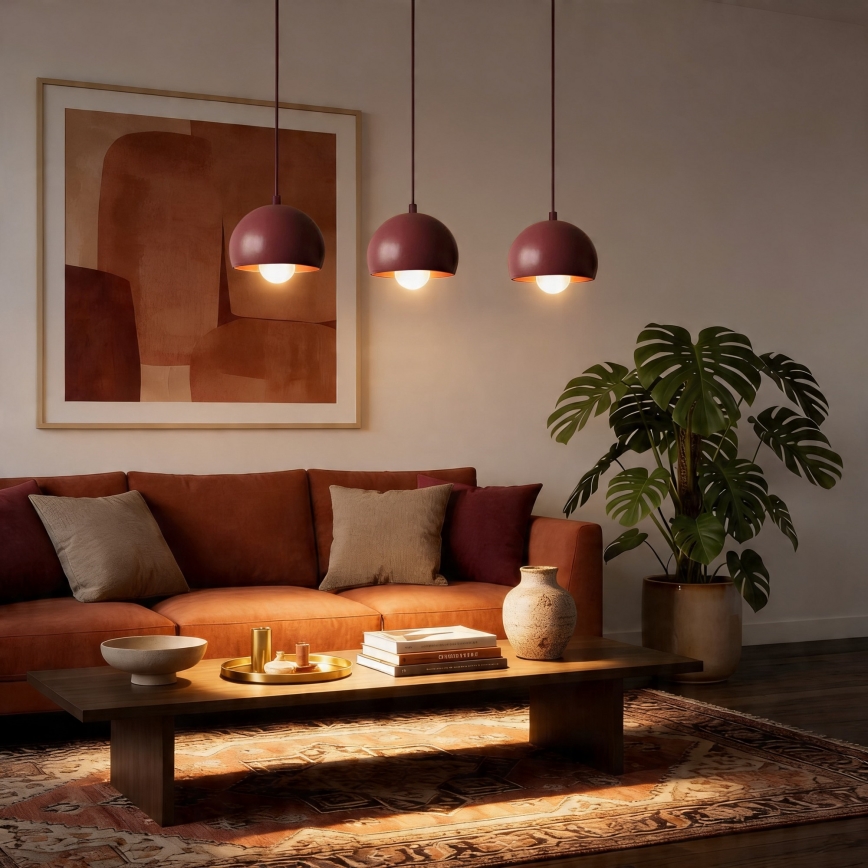 Κρεμαστό φωτιστικό με καλώδιο SOOL 3xE27/15W/230V μπορντό