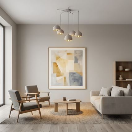 Κρεμαστό φωτιστικό με καλώδιο SOOL 5xE27/15W/230V σε κρεμ απόχρωση